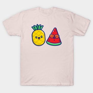 Cute Pineapple with Watermelon Cartoon T-Shirt